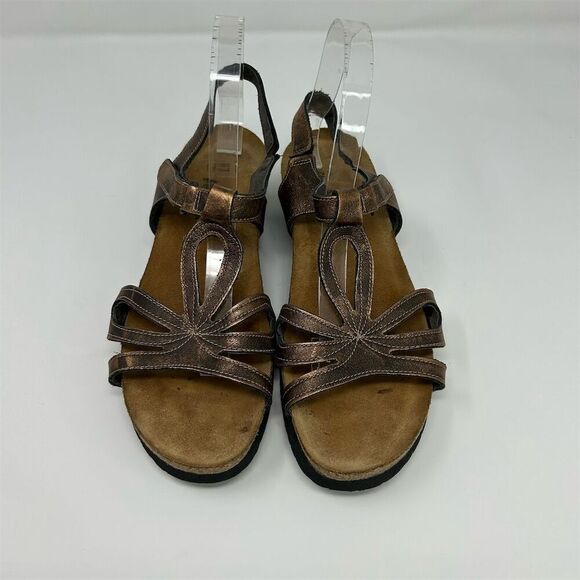 Naot Women's Gold Leather Slingback Wedge Sandal Size 11 Strappy Casual Summer - Picture 4 of 11